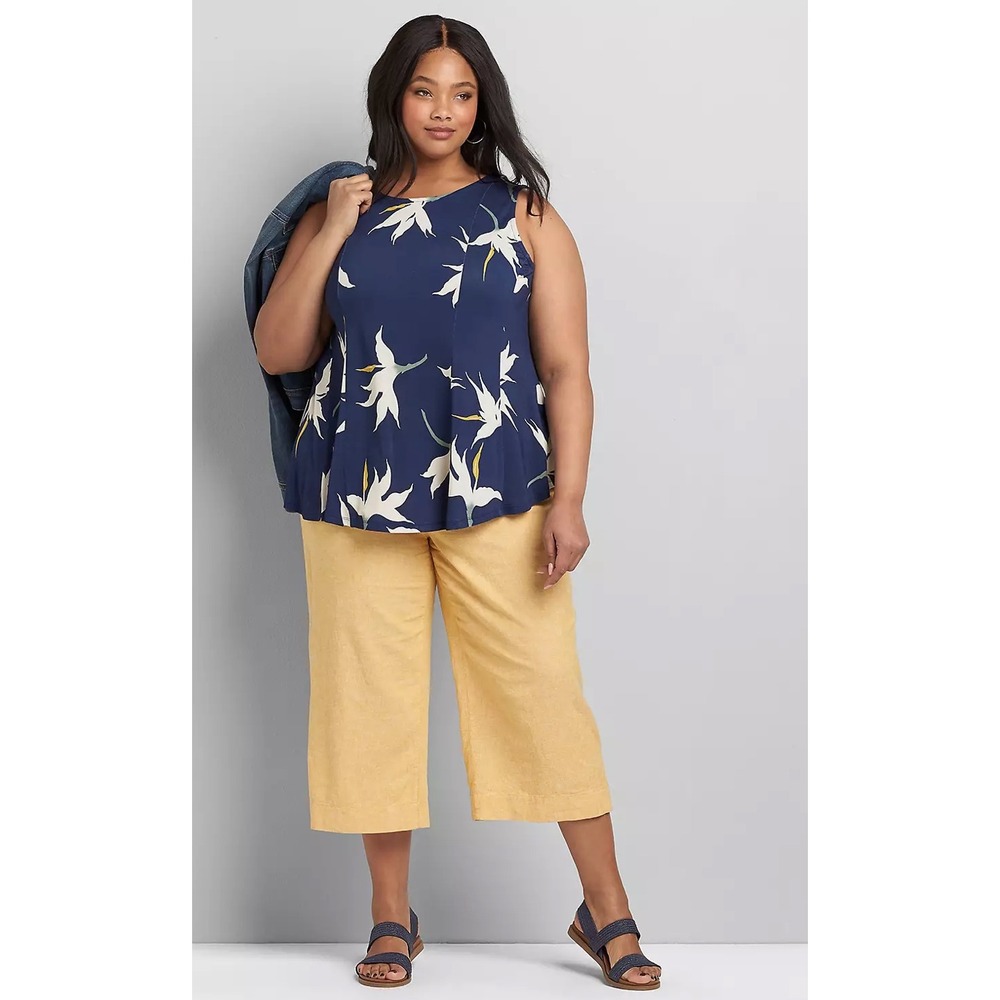 Linen Wide Leg Cropped Pants "Mango Mojito" Plus Sz18 Quiet Luxury Cottagecore - Picture 1 of 10